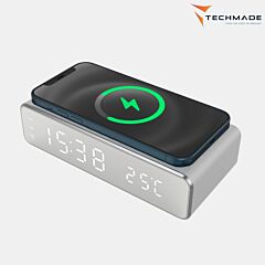 TECHMADE / digitalna budilka z brezžičnim polnjenjem / srebrna PIKADO.shop®1