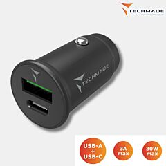 TECHMADE Fast Car Charger – hitri polnilnik USB-A in USB-C za telefone in tablice - PIKADO.shop