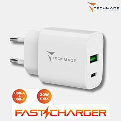TECHMADE Fast Charger – hitri polnilnik USB-C + USB-A za telefone in tablice - PIKADO.shop